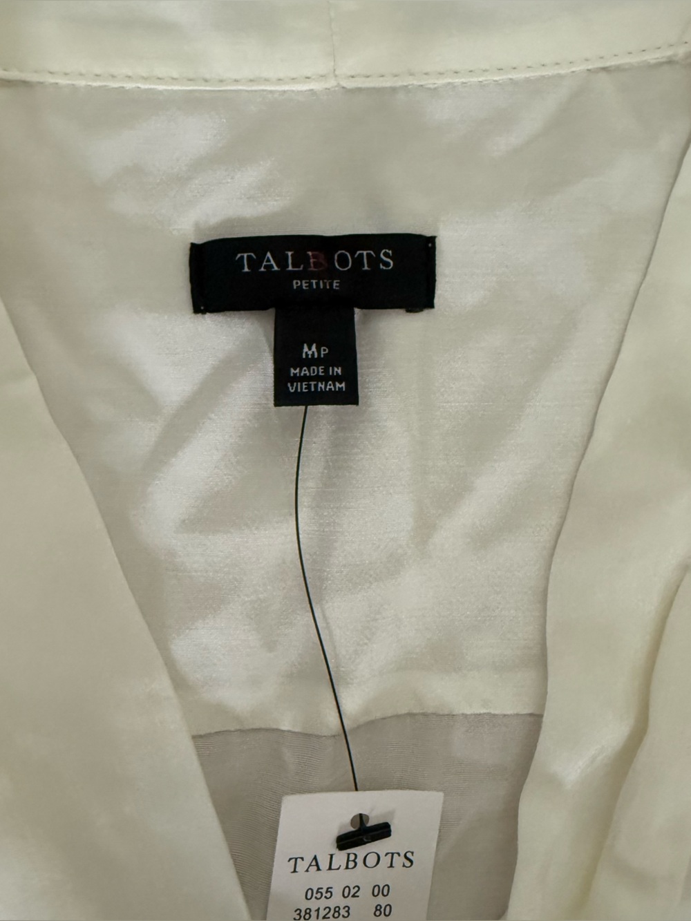 New Talbots Medium Petite Ivory Long Sleeve Blouse Lace Trim V-Neck Tie Front - Picture 2 of 6